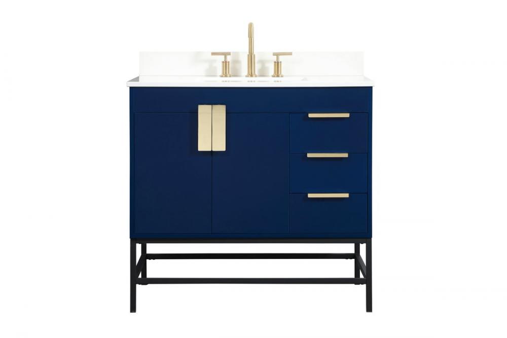 36 inch Single bathroom vanity in blue with backsplash