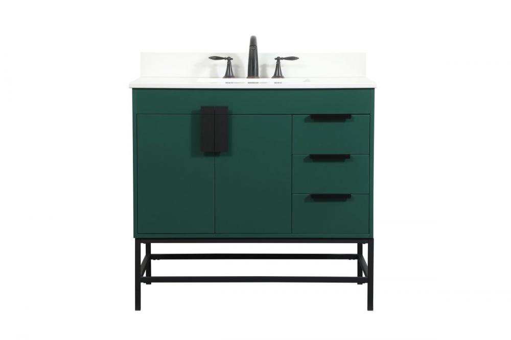 36 inch Single bathroom vanity in green with backsplash