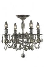 Elegant 9204F17PW-GT/RC - Rosalia 4 Light Pewter Flush Mount Golden Teak (Smoky) Royal Cut Crystal