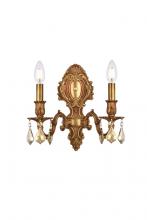 Elegant 9602W10FG-GT/RC - Monarch 2 Light French Gold Wall Sconce Golden Teak (Smoky) Royal Cut Crystal