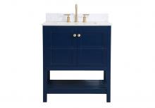 Elegant VF16430BL-BS - 30 Inch Single Bathroom Vanity in Blue with Backsplash