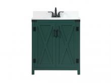 Elegant VF90230MGN-BS - 30 inch Single bathroom vanity in green with backsplash