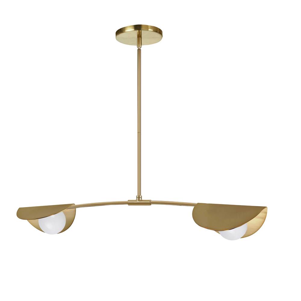 2 Light Halogen Horizontal Pendant Aged Brass with White Glass