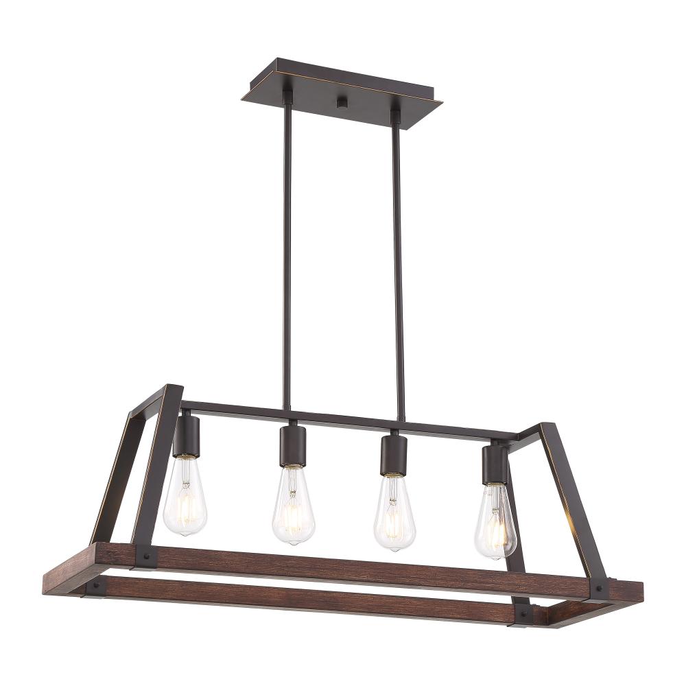 Outrigger - 4 Light Island Pendant with - Mahogany Bronze and Nutmeg Wood Finish