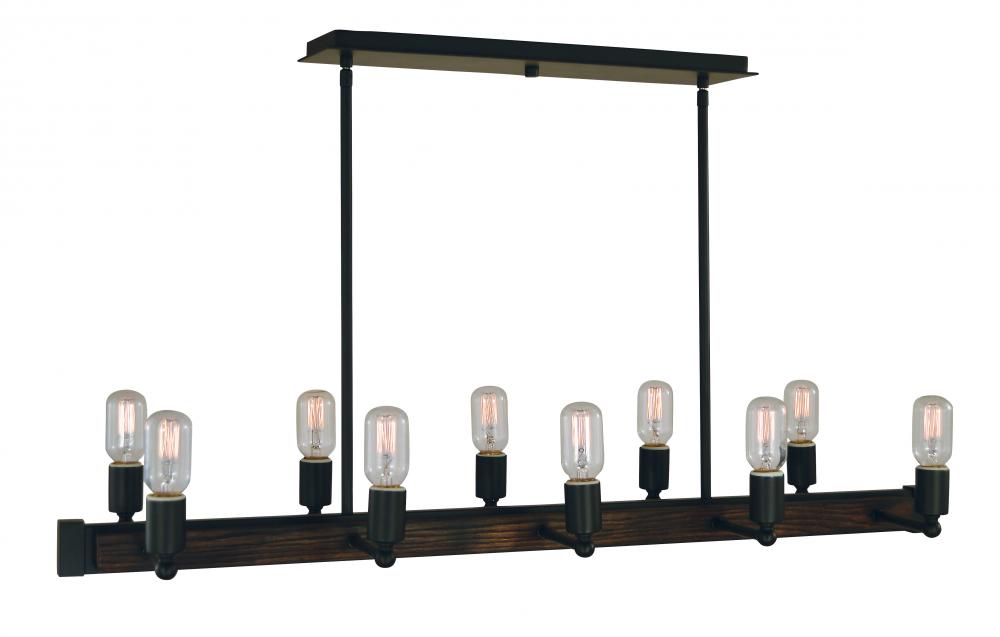 10-Light Matte Black Modern Farmhouse Island Chandelier