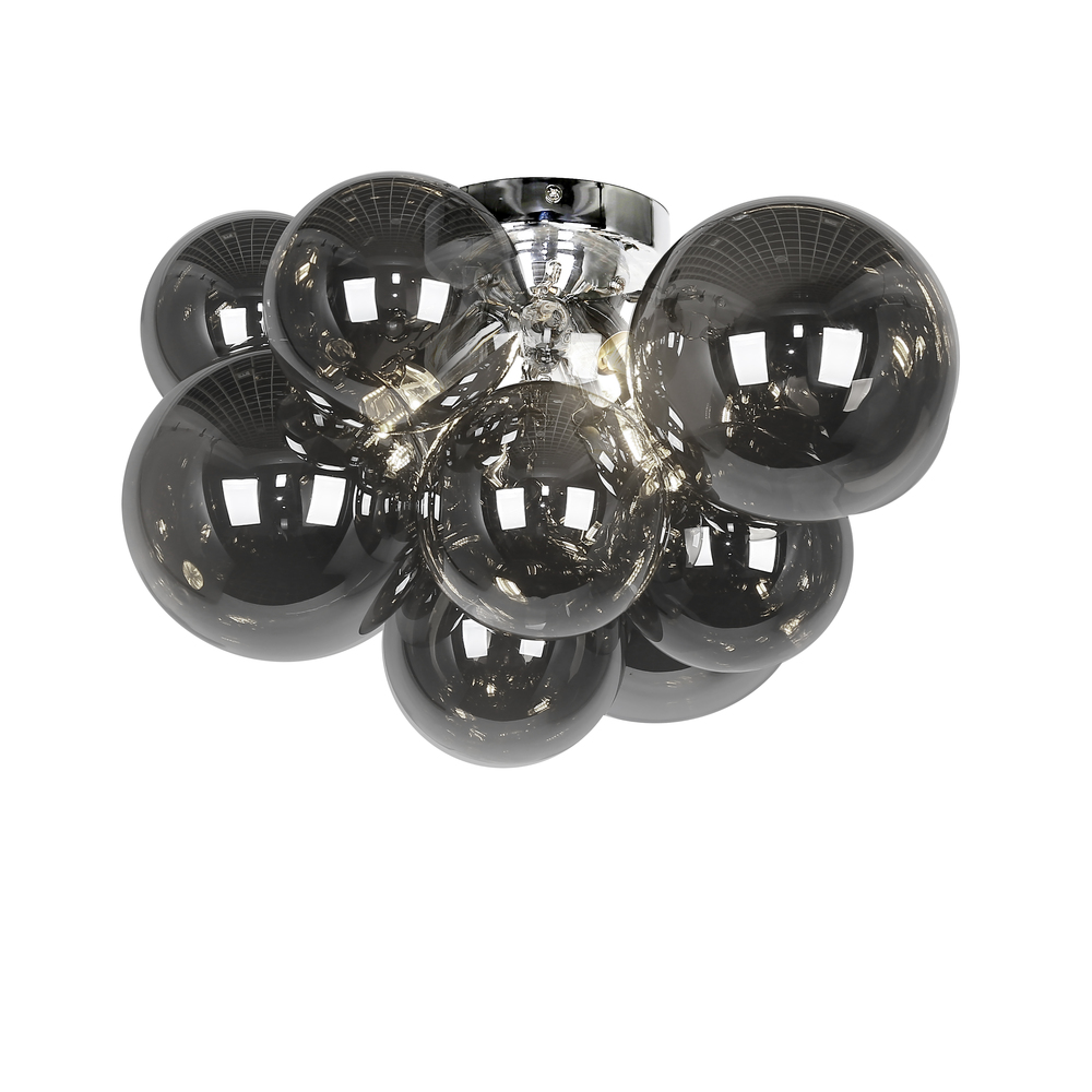 3 Light Halogen Flush Mount, Polished Chrome with Smoked Glass