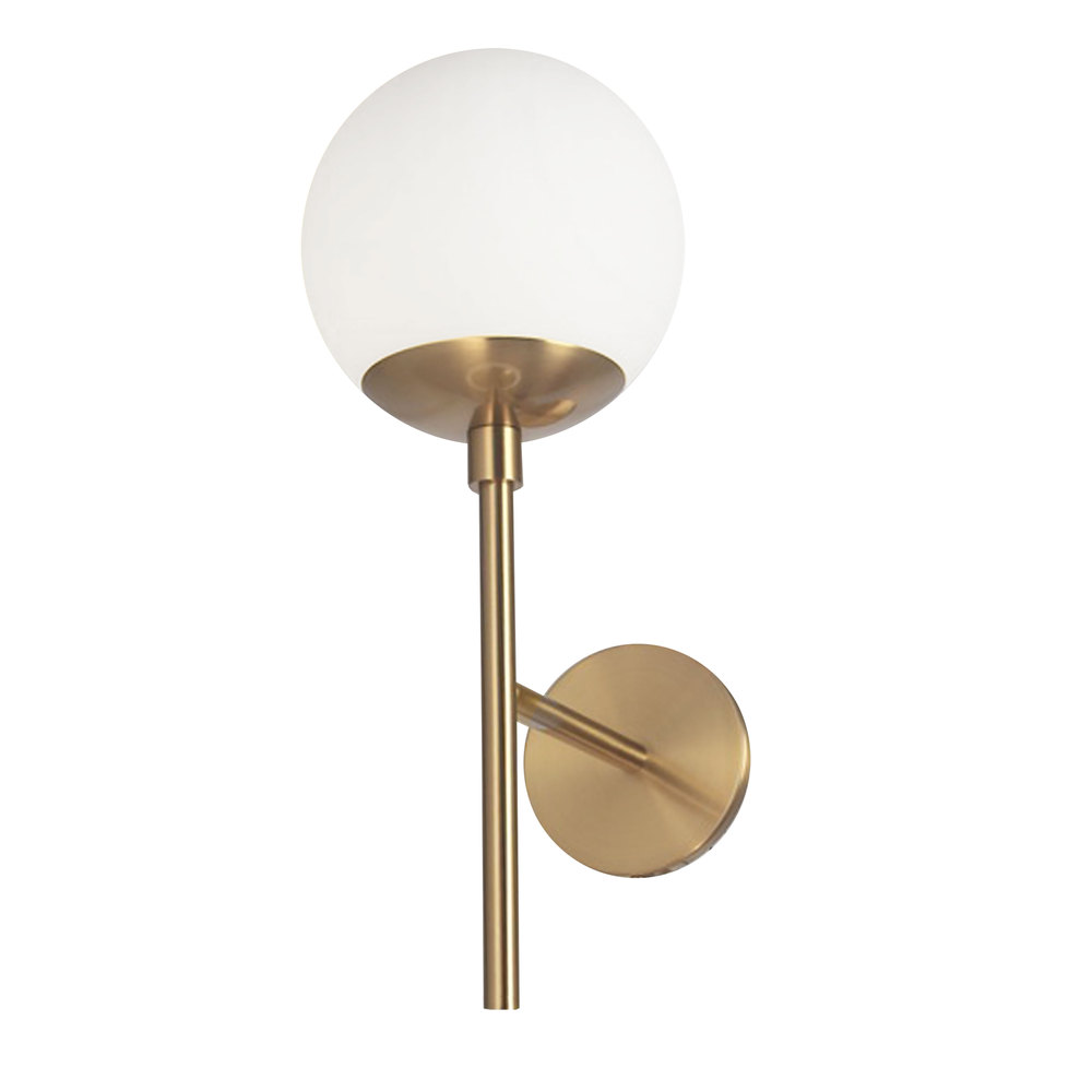 1 Light Halogen Aged Brass Wall Sconce w/ White Glass