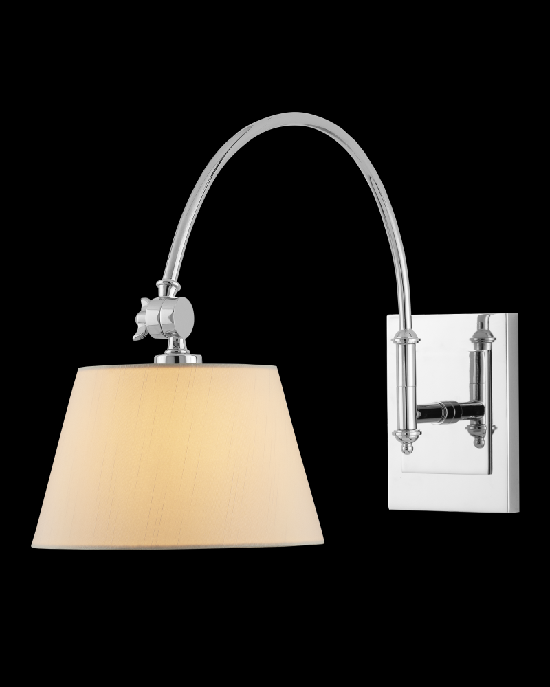 Ashby Nickel Swing-Arm Wall Sconce, White Shade